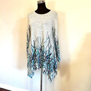 NWT Orange Fashion Village Gray Printed Asymmetric Sweater Tunic